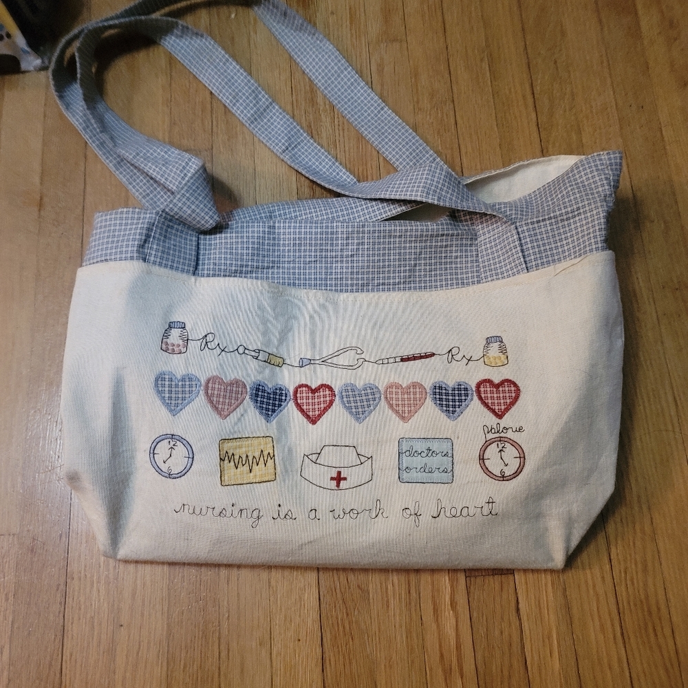 PRETTY NURSE'S DESIGN TOTE- 13 X 6 X 13- SEE PICTURES